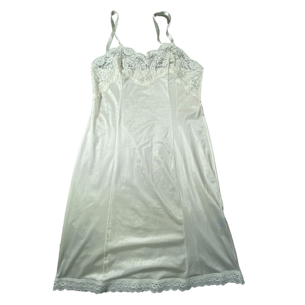 Vintage Lady Cameo White Lace‎ Slip Dress Womens 36 Lady Cameo Satin Nightgown